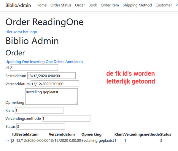 order fk id letterlijk getoond